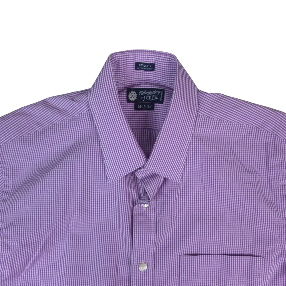 J. Crew Haberdashery Button Down Mens M 15-15.5 Purple White Gingham 80s 2-Ply